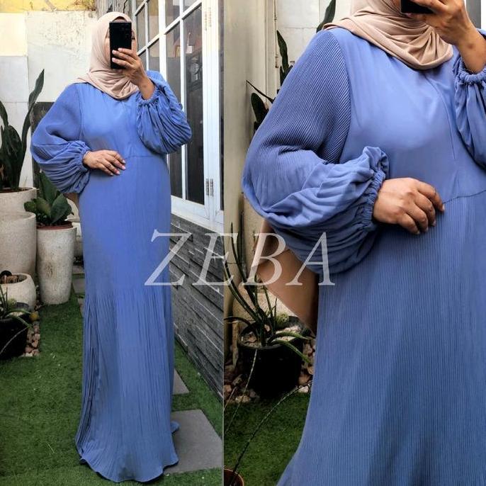 Zeba | Raline Dress Ceruti Plisket Maxi BB 70 - 150 kg Gamis Wanita Ceruty Babydoll Full Furing Adem
