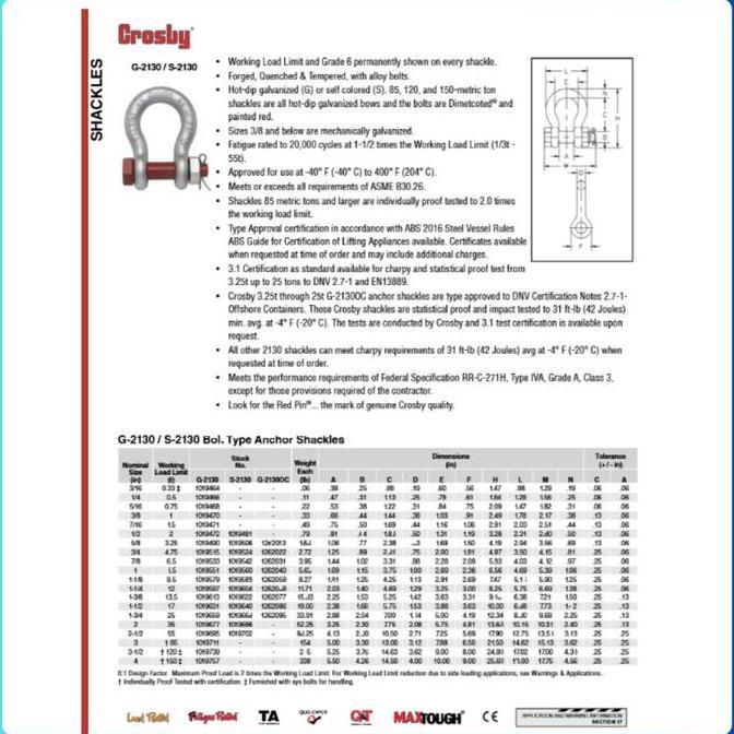SHACKLE G-2130 1-1/4" WLL 12 T CROSBY ( BOLT TYPE SEGEL SEKEL )