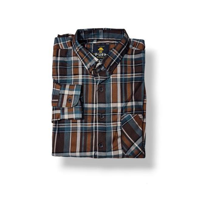 Kemeja Flanel Pria Brand F2D Distro Lengan Panjang Motif Garis Kotak Slimfit 1010