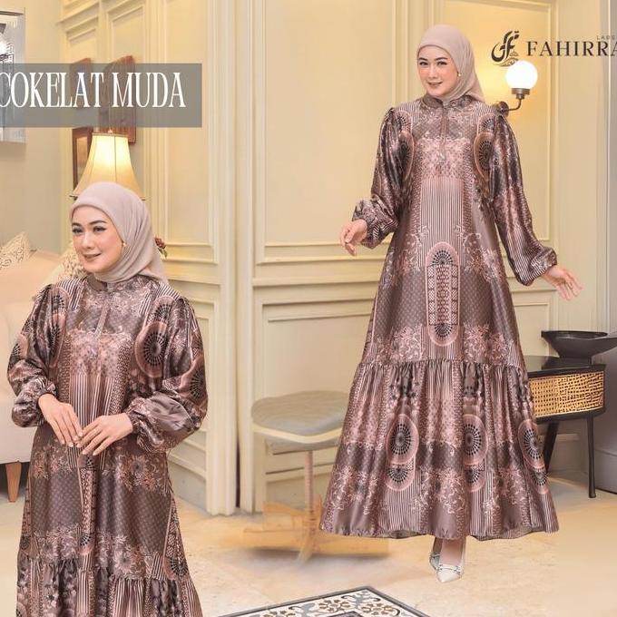 Dress ARUMI Bahan Silk Premium | Gamis Kondangan Lengan Balon Motif Bunga Elegan 2025