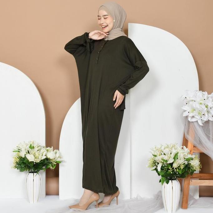 Mybamus Naila Knit Batwing Dress Knit Wanita Gamis Knit Busui Dress Knit Premium Gamis Oversize Reko