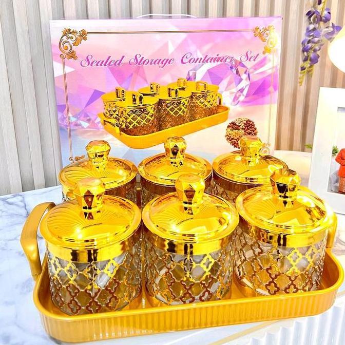 toples + nampan bahan akrilik 7 pcs. 6 toples 1 nampan