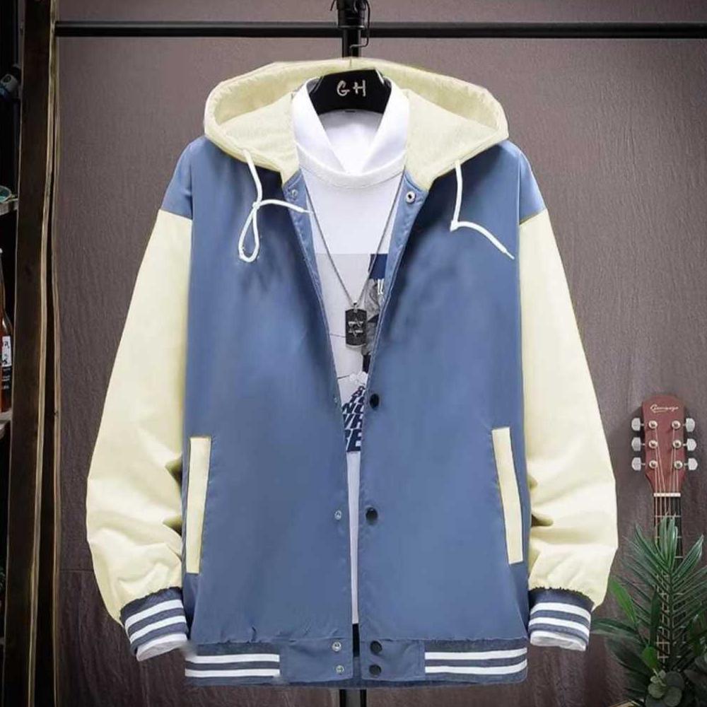 BestPromo Jaket Hoodie Varsity Hitam Cream Polos - Jaket Baseball Varsity Polos Model Kancing Premiu