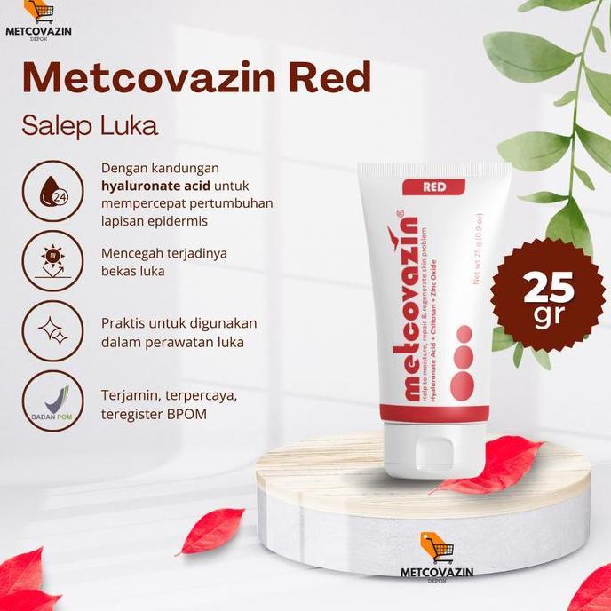 Medclean- Salep Luka Operasi Metcovazin Red 25 Gr Mengandung Hyaluronate Acid Dan Zinc Oxide