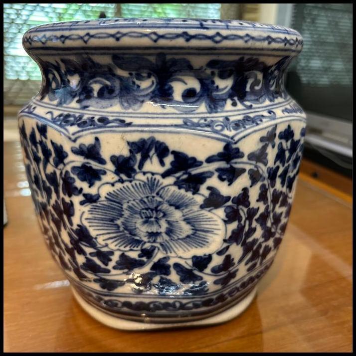 GRATIS ONGKIR GUCI VAS KERAMIK BUNGA BIRU CHINA  TINGGI 21CM