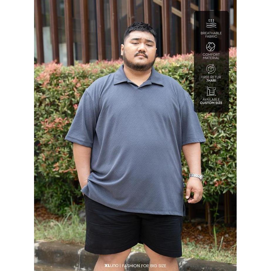 XLUNO Tyson Polo Knit Grey Baju Polo Big Size Pria Jumbo Lengan Pendek