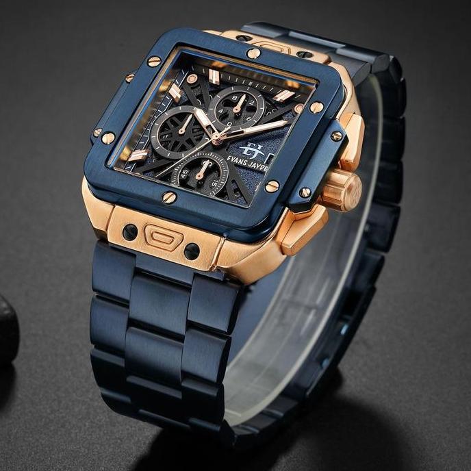 Jam Tangan Evans Jayden Jam Tangan Pria 9561 Rantai Stainless Steel Chronograph Kaca Sapphire Water 