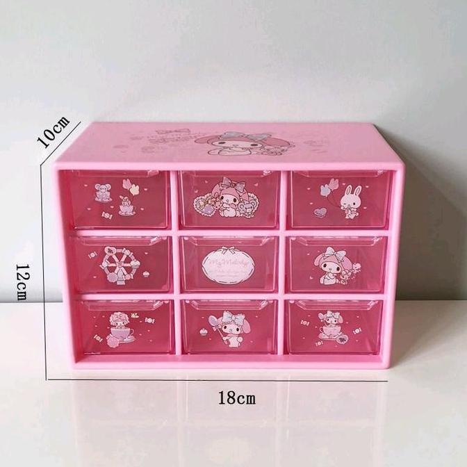 Saveyou- Rk2162 Kotak Laci 9 Sekat Sanrio Free Sticker Box Laci Aksesoris Mini