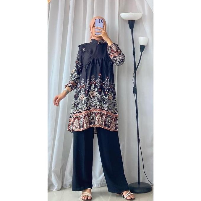 Wkwkwk- Adela One Set Tunik Babydoll | Setelan Tunik Rayon Mix Crinkle Terbaru | Inspirasi Outfit Ke