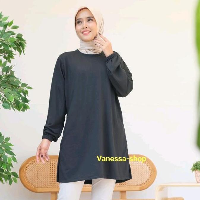 Wkwkwk- Kaos Tunic Wanita Lengan Panjang Polos Tunik Dewasa Cantik
