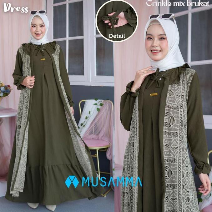 MAYRA DRESS - Gamis Crincle Premium Mix Brukat Malika/ Gamis Elegan Terbaru