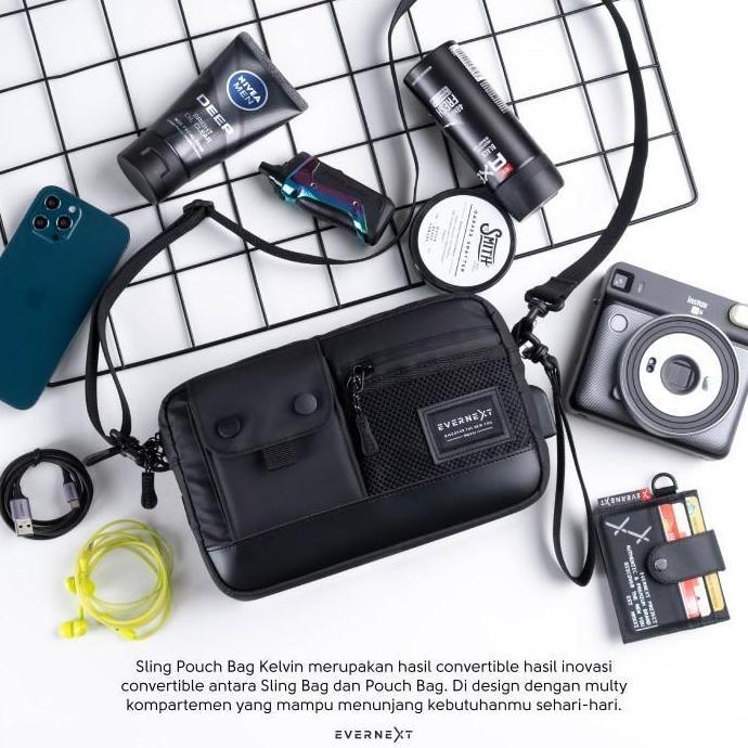 DR137 - TAS SELEMPANG PRIA ANTI AIR SLING POUCH BAG KELVIN CLUCTH WATERPROOF - BLACK
