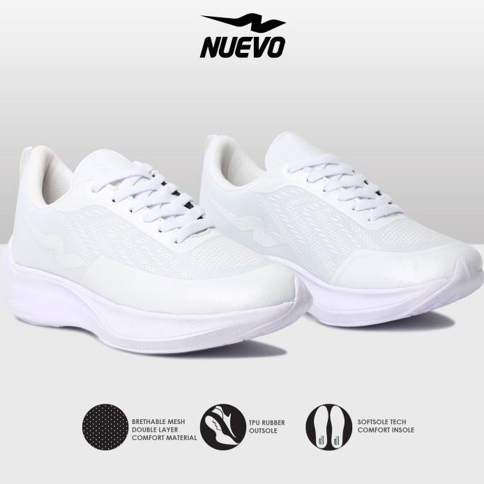 NEW NUEVO - Sepatu Lari Pria Nuevo Velocity Putih Silver Olahraga Running Cowok Ringan