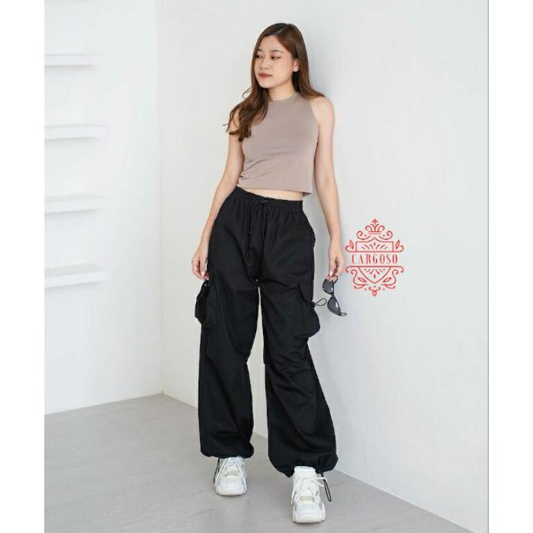 STYLE FASHION CARGOSO - CELANA CARGO WANITA HIGHWAIST LOOSE PANTS TROUSER KOREAN STYLE - CELANA GUNU
