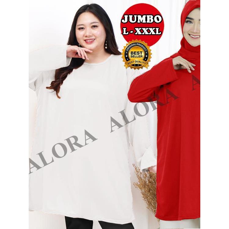 TUNIK KAOS JUMBO POLOS - TUNIK KAOS WANITA  POLOS LD 120 cm - LD 130 cm - LD 140 cm