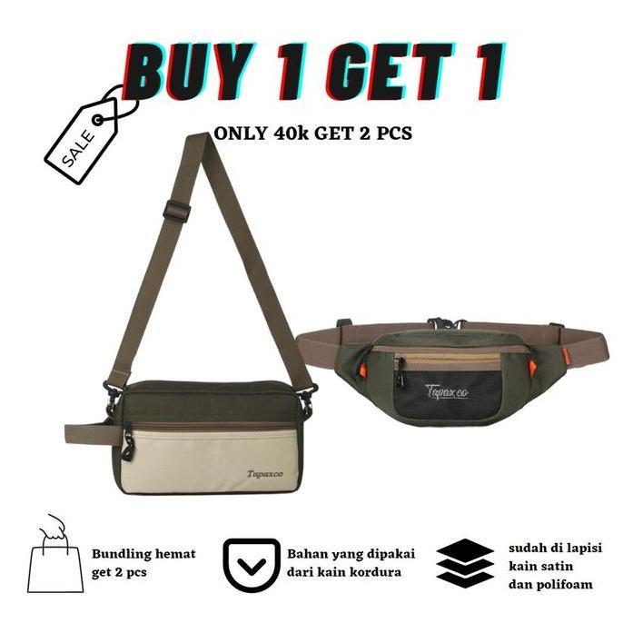 DV361 - [Beli Lokal] TAPAXCO Tas Pria Bundle Hemat Buy 1 Get 1 Tas Slingbag and Waistbag Cowok Casua