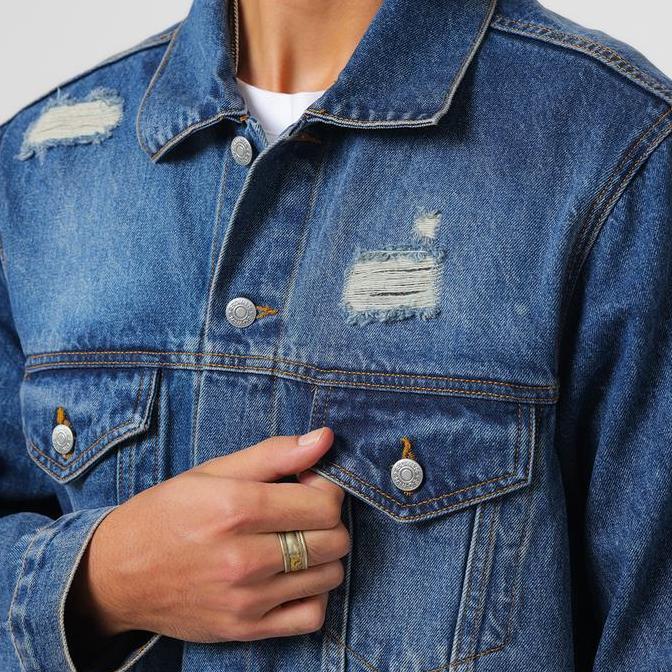 EDWIN JEANS - Jacket Denim Trucker Relaxed Fit Light Blue Distress Termurah