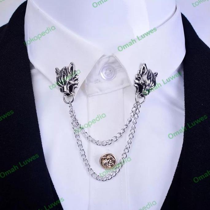 Lapel Pin Bros Jas Wedding - Wolf's Head - Chain Pin - Aksesoris Jas