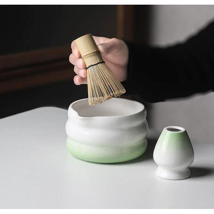 <<<<<] Ceramic matcha bowl and whisk stand set Mix color pure white artisan matcha tools chasen tool