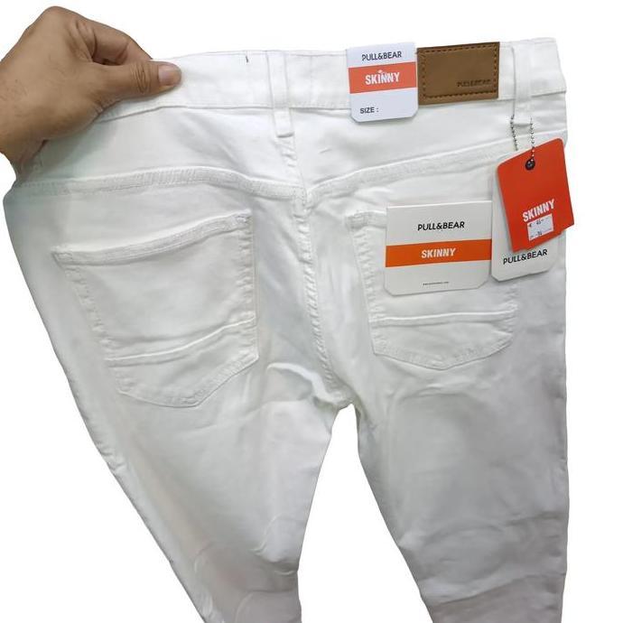Celana Skinny jeans pria panjang putih bersih Pull & Bear Stretch Denim Pensil Soft
