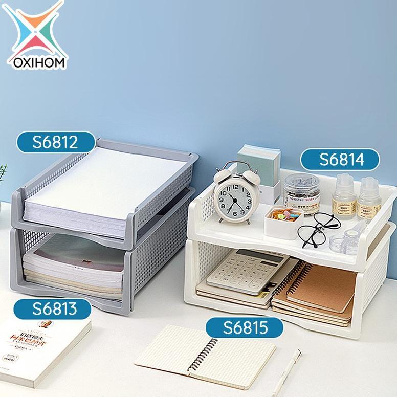 Oxihom Rak Susun Rak Dokumen Kertas Stationary Plastik Stackable Tray