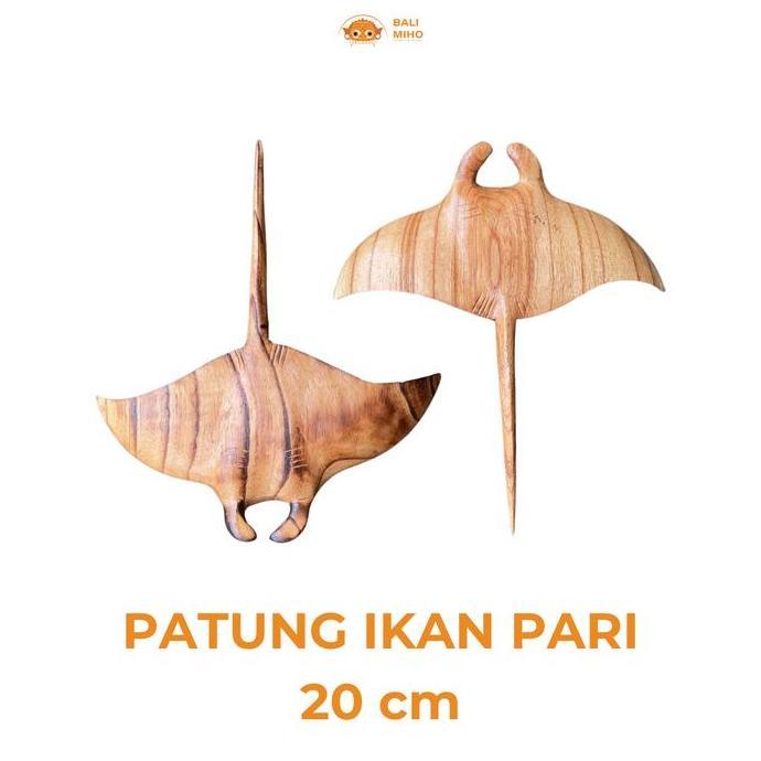 +++++] Patung Ikan Pari Kayu Ukuran 20 cm - Dekorasi Ikan Pari - Patung Kayu - Hiasan Ikan Pari - Hi