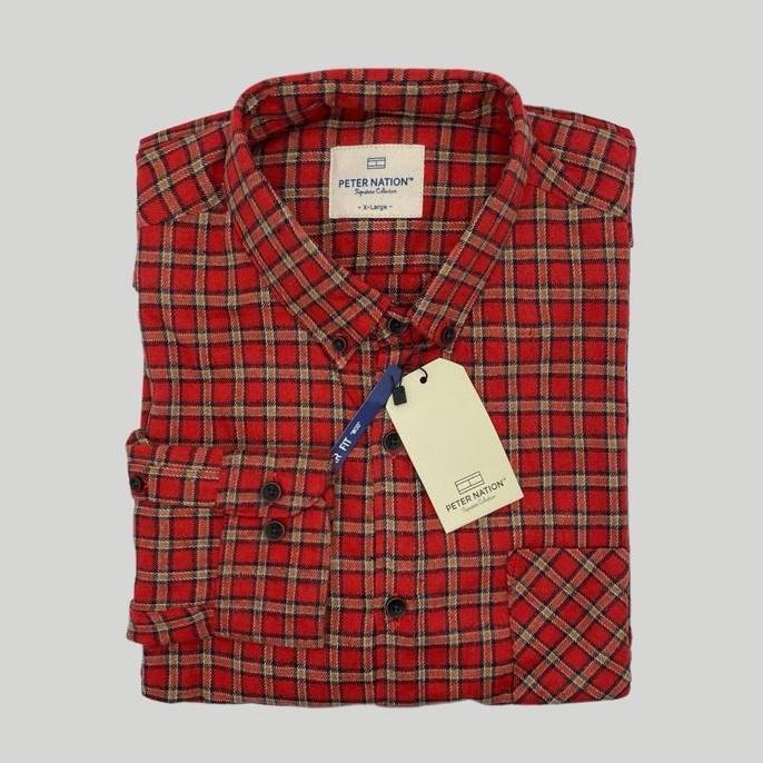 Kemeja Flanel Wool PETER NATION Basic Kerah High Panjang Regular Fit Pria - Motif, Formal