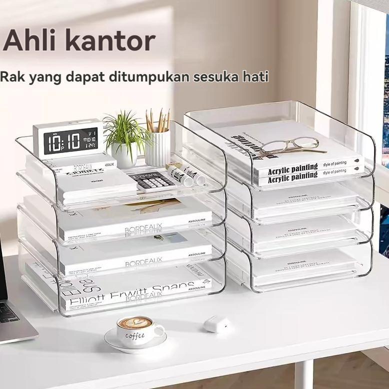 Susun Tray File Dokumen Susun / Rak Kertas Organizer Document Paper Meja Kantor Transparant, nampan 