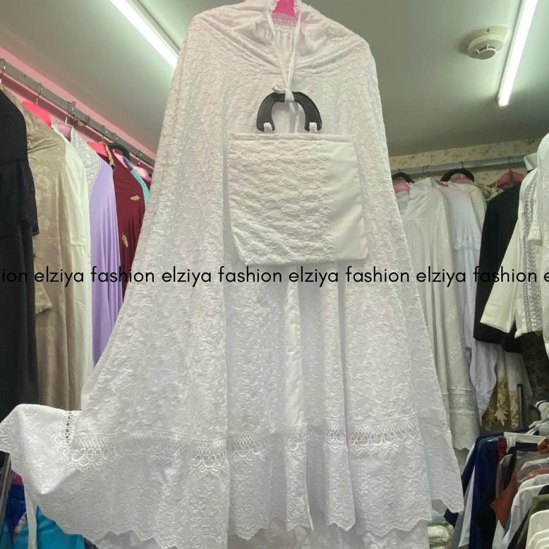 Bergaransi Mukena Jumbo Dewasa Katun Paris Ori Full Bordir Sutra Timbul | Mukena Putih | Mukena Bord