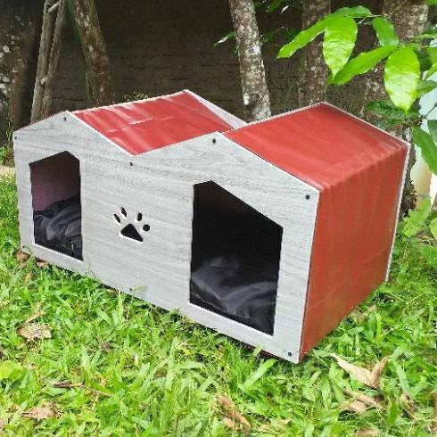 READYY rumah kicing outdoor double home  dua rumah jadi satu rumah kucing kayu ukuran besar