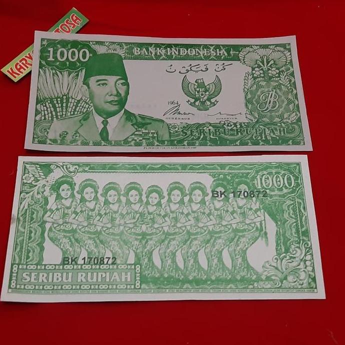uang soekarno serimpi 9 melengkung pecahan 1000 rupiah hijau