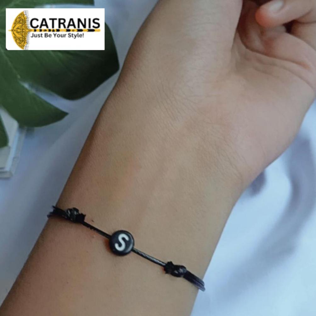 OFFICIAL Gelang Huruf Gelang Inisial Gelang Huruf Bulat Hitam Gelang Tali Korea Waterproof KEKINIAN