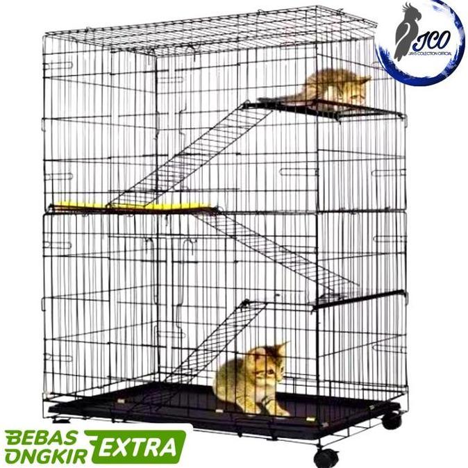 Lansungaja- Kandang Kucing Lipat 3 Tingkat Dengan Roda Kandang Kucing Tingkat 3 L