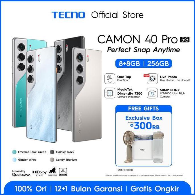 NDALISUMAN - [FLASHSNAP PRO] TECNO CAMON 40 PRO 5G - 8+8GB*/256GB, MEDIATEK D7300 ULTIMATE, 6.78 FHD