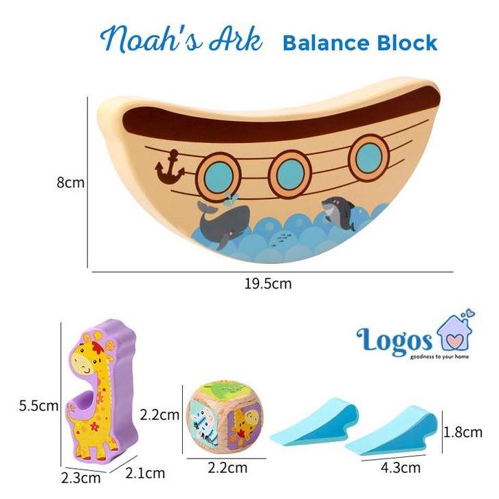Playing- Noah'S Ark Balance Block Animal Wooden Toy Mainan Edukasi Anak Moon