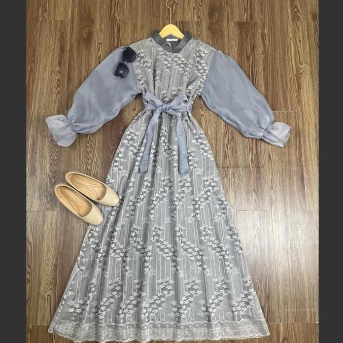 Cuci Gudang  Promo Flash Raya Dress Brukat / Baju Lebaran / Dress Idul Fitri / Gamis Putih Terlaris