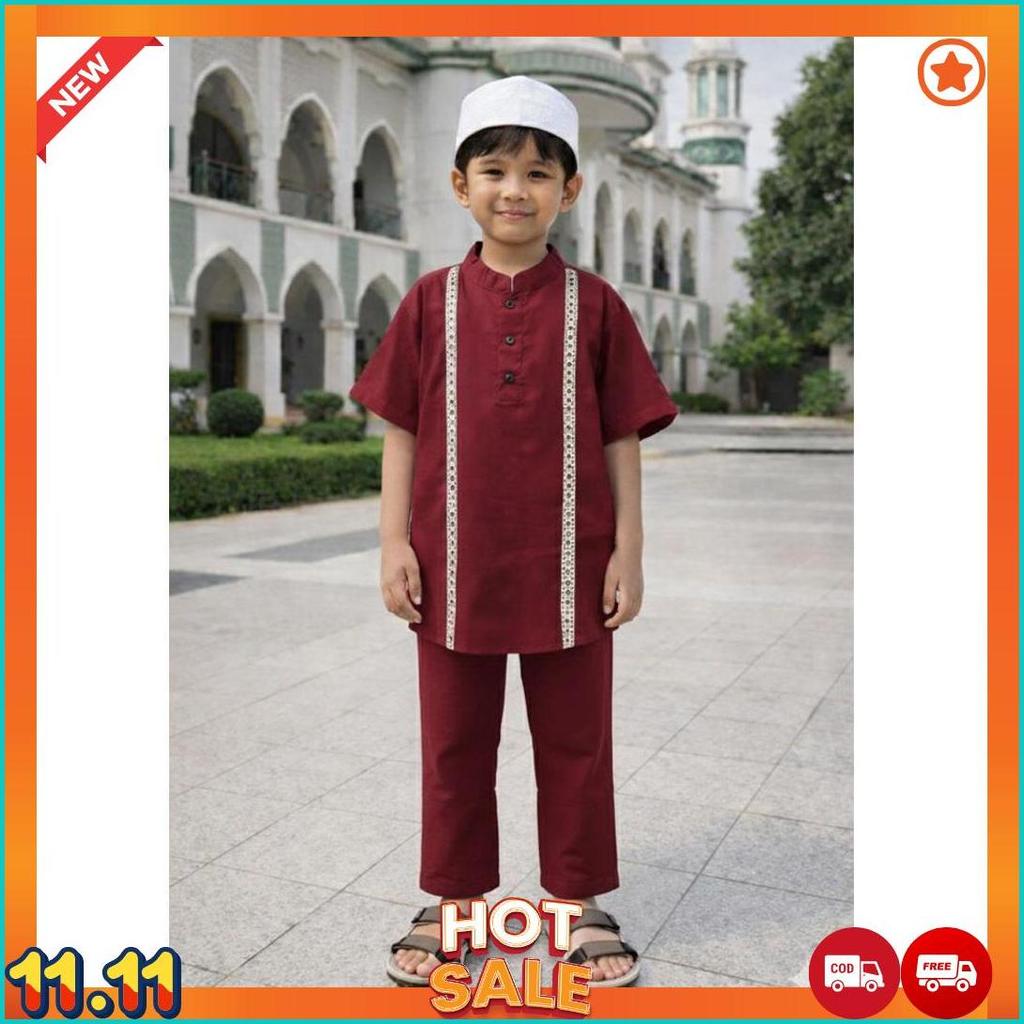 Fahsion Muslim/ Setelan Pakaian Muslim Anak Laki Laki Usia 1-10 Tahun/ Setelan Baju Koko Batik List 