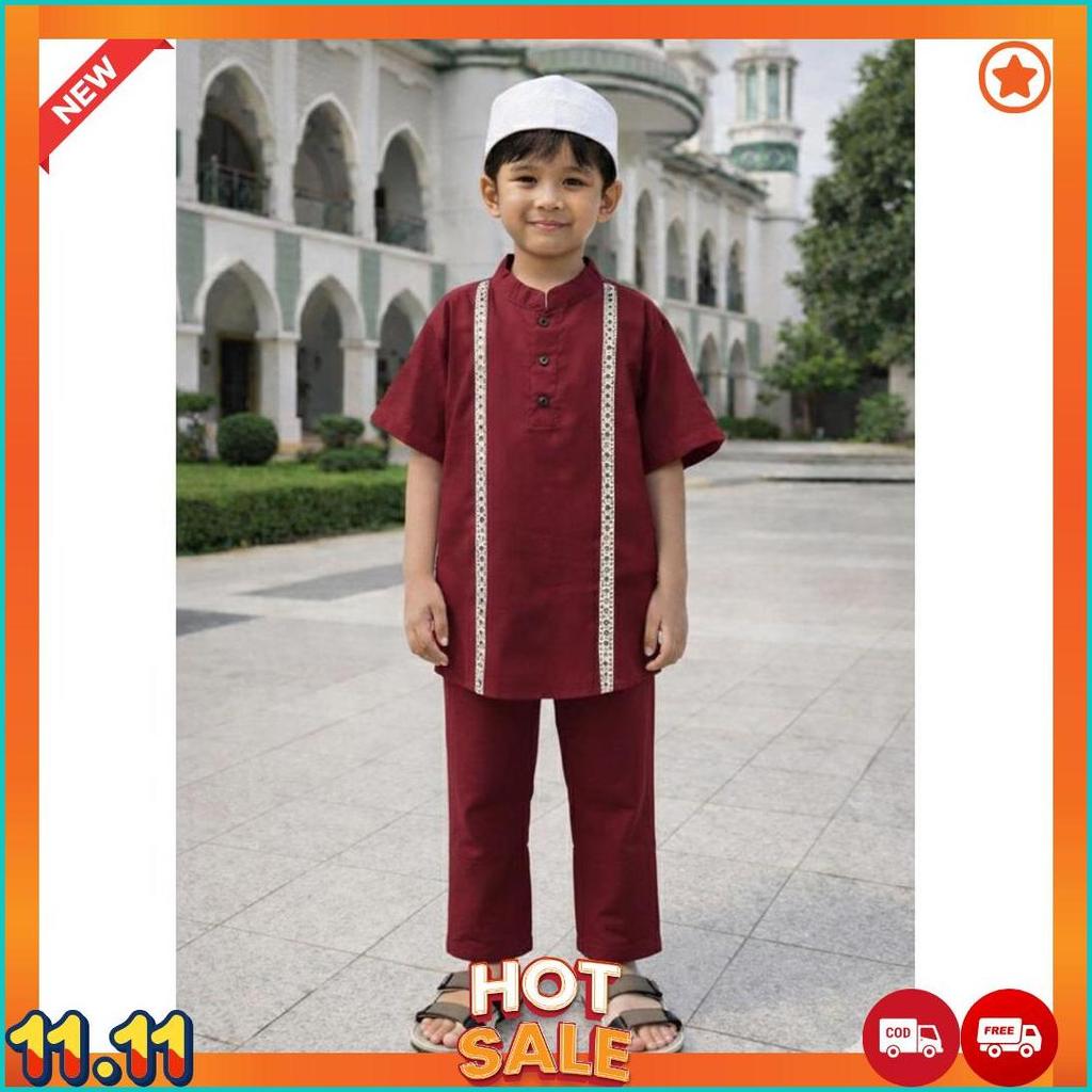 Fahsion Muslim/ Setelan Pakaian Muslim Anak Laki Laki Usia 1-10 Tahun/ Setelan Baju Koko Batik List 
