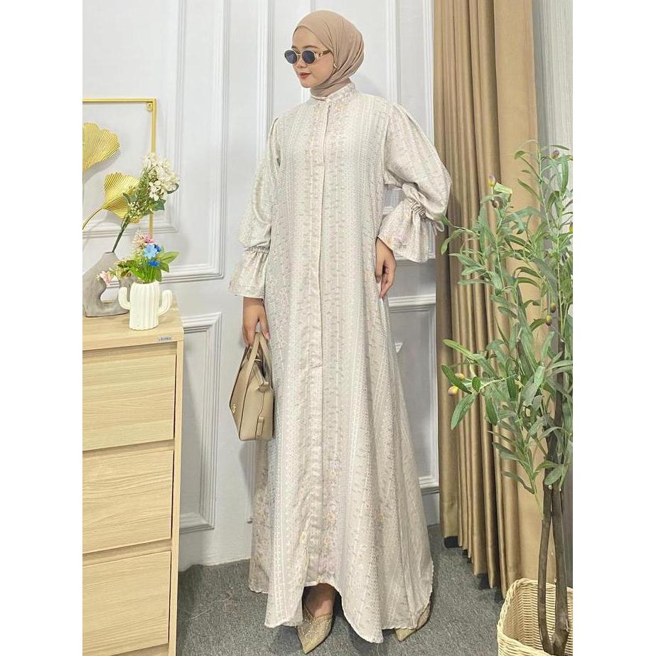 Premium Medina Dress Gamis Raya Series Lengan Panjang Bahan Viscose Jaguar Motif Elegan Untuk Tampil
