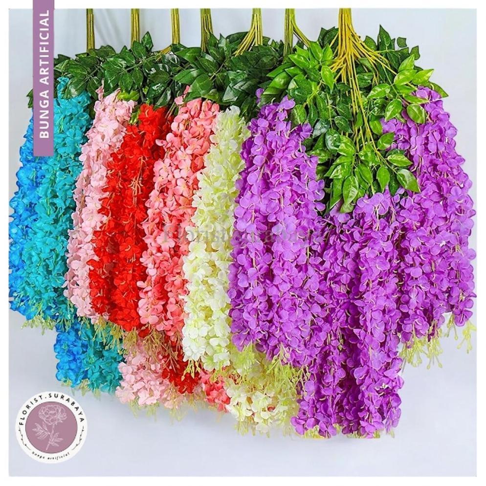 [1 LUSIN] WISTERIA JUMBO GANTUNG CABANG 3 BUNGA WISTERIA ARTIFICIAL