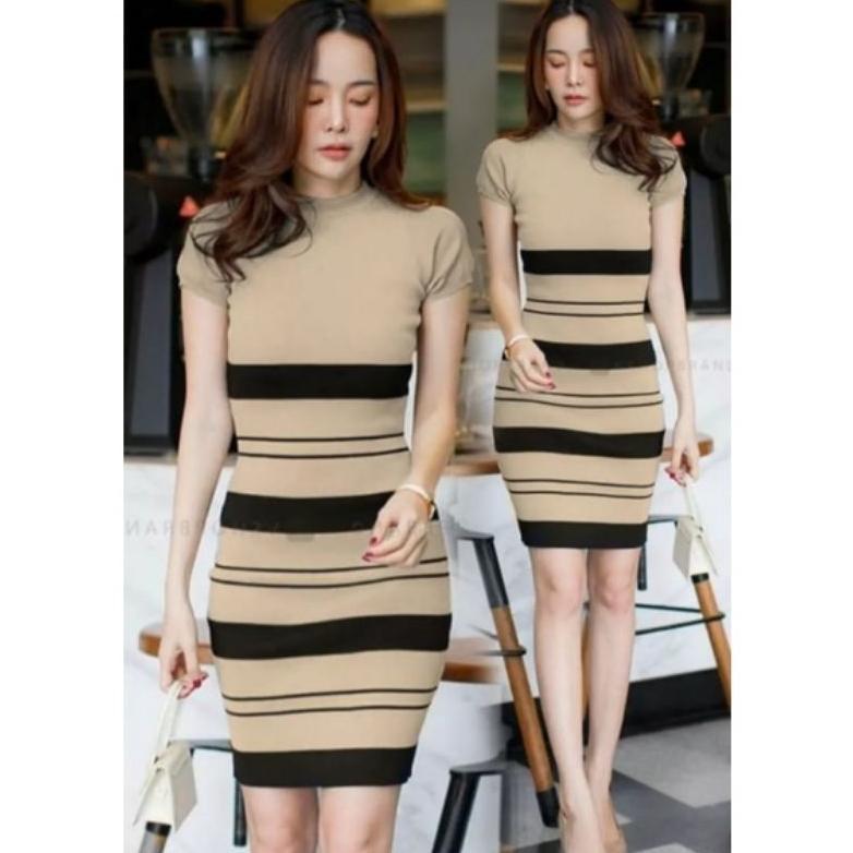 Felice Top Tunik Rajut Atasan Wanita Bahan Rajut Motif Garis Tunik Wanita Atasan