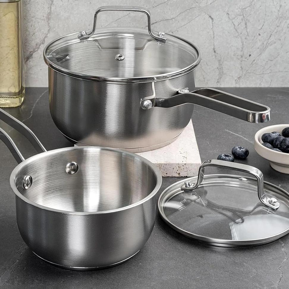 304 Stainless Steel SaucePan 1QT Induction Sauce Pan with Glass Strainer Lid Stainless Steel Sauce P