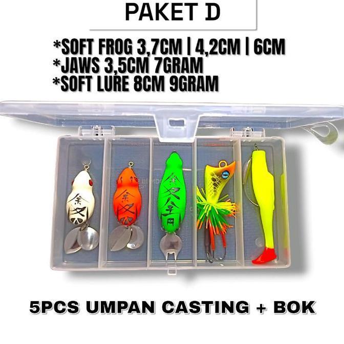 PAKET 5PCS UMPAN CASTING GABUS DAN TOMAN + BOX. UMPAN CASTING GABUS DAN TOMAN. WARNA DIKIRIM RANDOM 