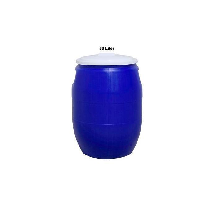 Tong Air + Tutup 60 Liter / Gentong / Drum Tempat Sampah Plastik Green Leaf 0506 Putih Biru drum air