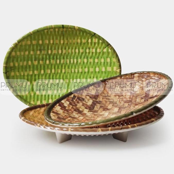 Piring Oval Melamin Motif Rotan - Piring Unik - Piring Saji - W 7809 BS