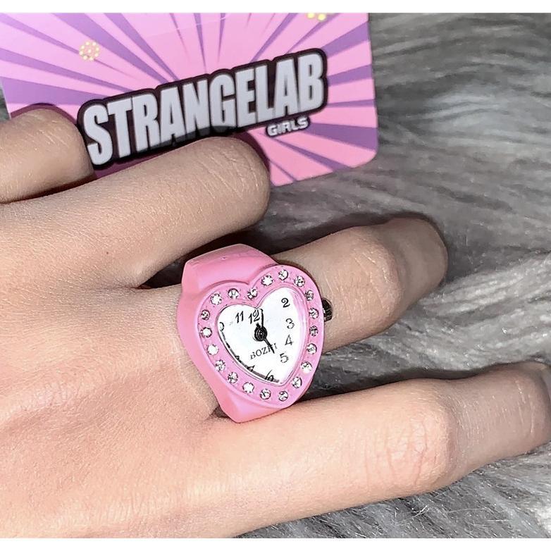Cincin Jam Tangan Berlian Penuh Hati Retro Jam Cincin Jari Jam cincin Mini Terbaru Tahan Air