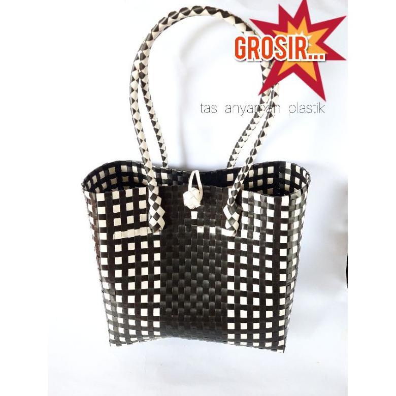 Readyy Tas Anyaman Plastik Premium Rotan Hampers Murah Keranjang Belanja Anyam Monokrom