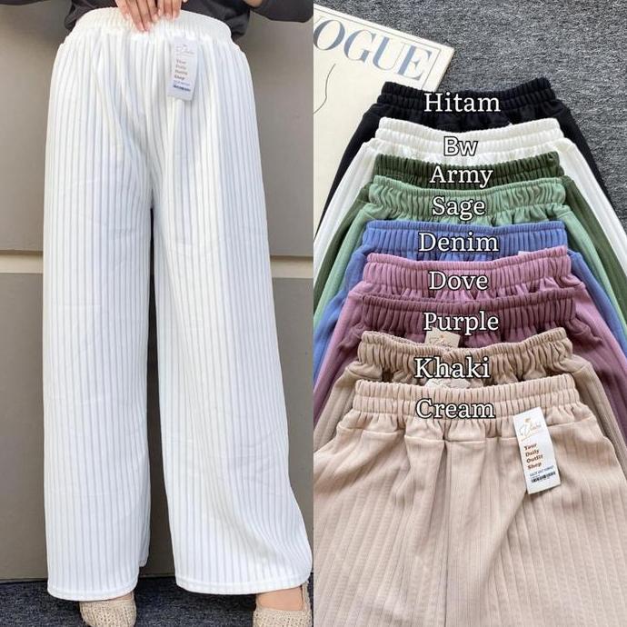Cuci Gudang  Alimama - Kulot Hornet - Celana Panjang Premium Daily Knit Crinkle Wanita Perempuan Mur