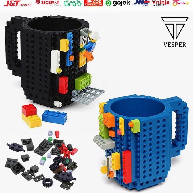 Promo Gelas Mug Lego Build-On Brick Black / Mainan Lego / Gelas Brick Lego Cod