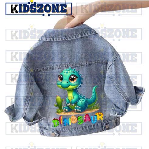 New Jaket Jeans Anak Karakter Dinosaurus Snow Blue & Black 1-7 Tahun